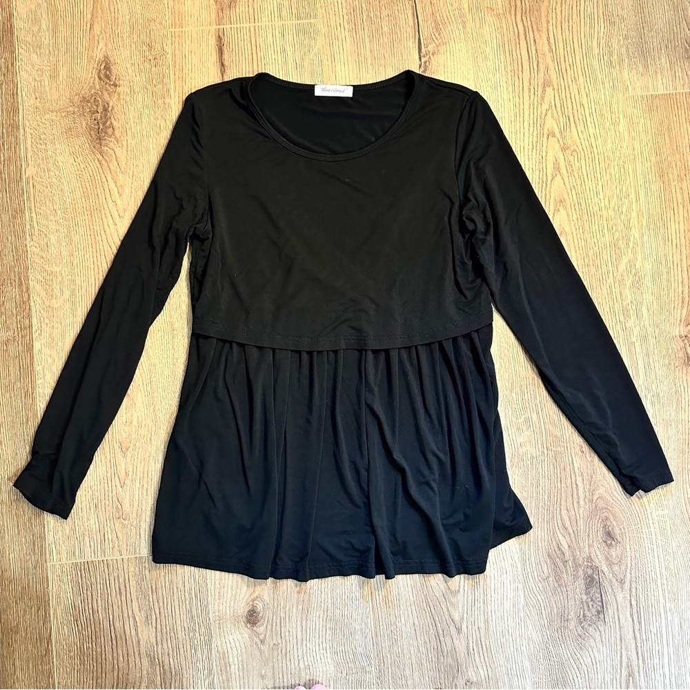 Bearsland Women’s Maternity Nursing Black Long Sleeve Crewneck Shirt Size Small